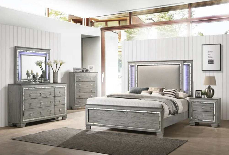 Alanis - Gray - 4pc E. King Bedroom Set w/ LED Light Trim - Ornate Home