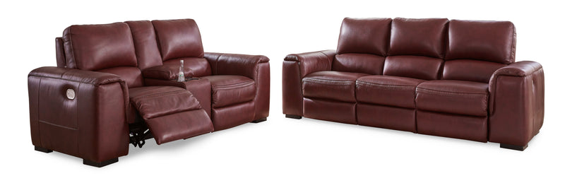 Alessandro Garnet Leather-match Power Reclining Living Room Set / 2pc