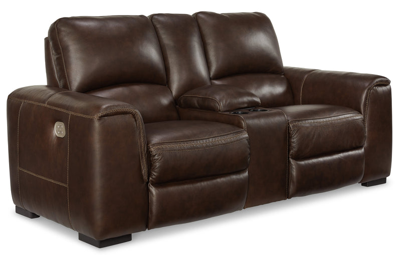 Alessandro Walnut Power Leather-match Reclining Loveseat w/ Console