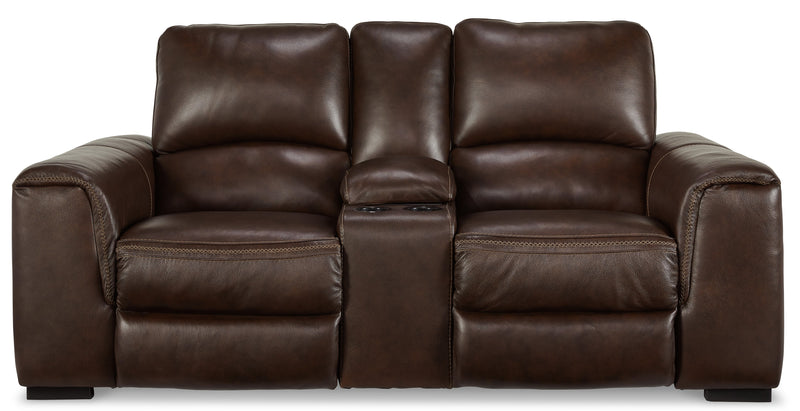 Alessandro Walnut Power Leather-match Reclining Loveseat w/ Console