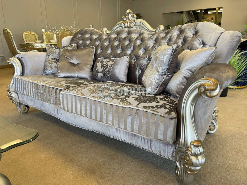 Versailles - Velvet & Antique Platinum - Sofa w/5 Pillows - Ornate Home