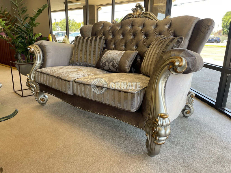 Versailles - Velvet & Antique Platinum - Loveseat w/3 Pillows - Ornate Home