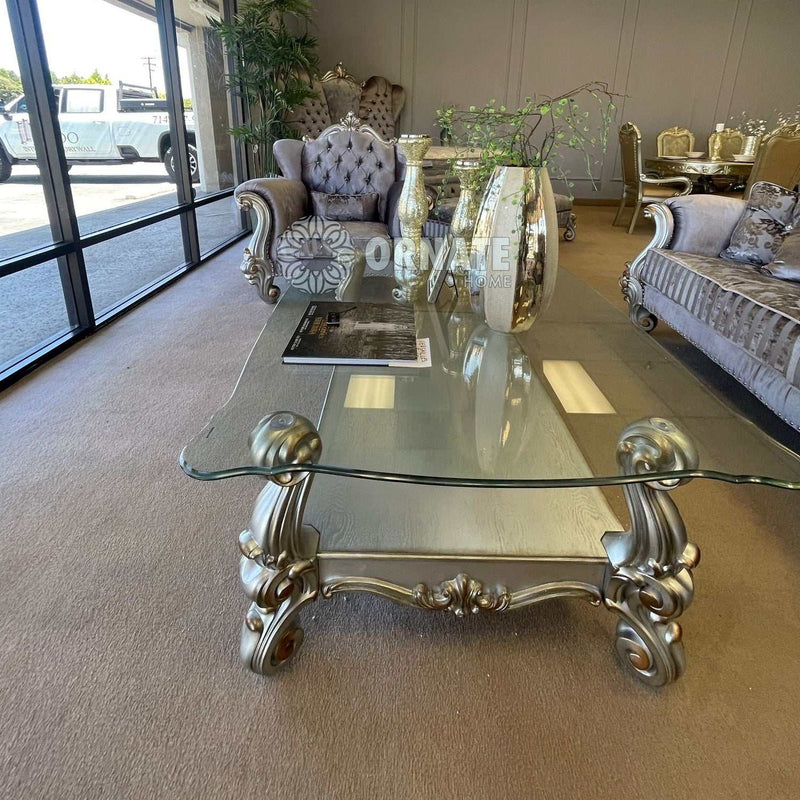 Versailles Antique Platinum & Clear Glass Coffee Table - Ornate Home