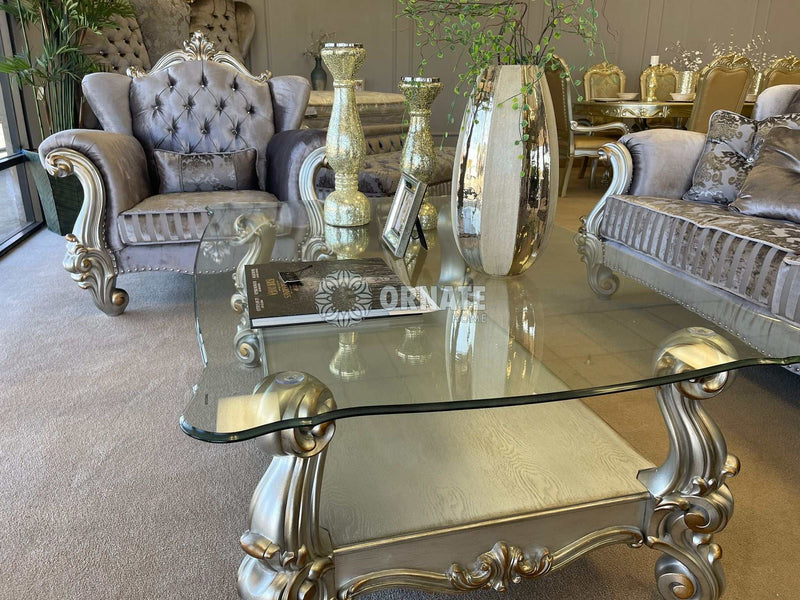 Versailles Antique Platinum & Clear Glass Coffee Table - Ornate Home