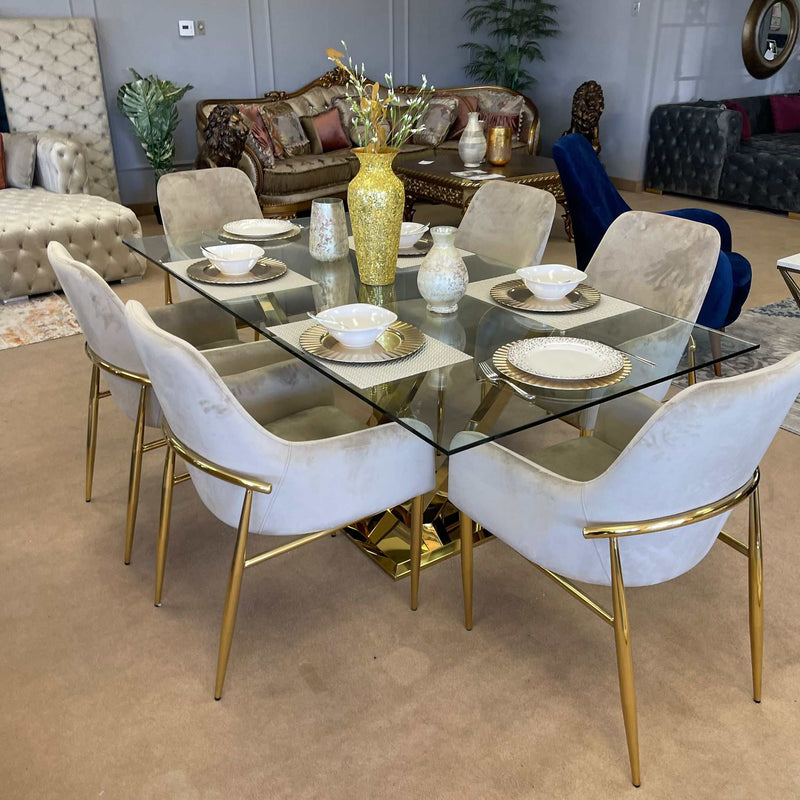 Barnard - Clear Glass Top & Mirrored Gold Finish- Dining Table - Ornate Home