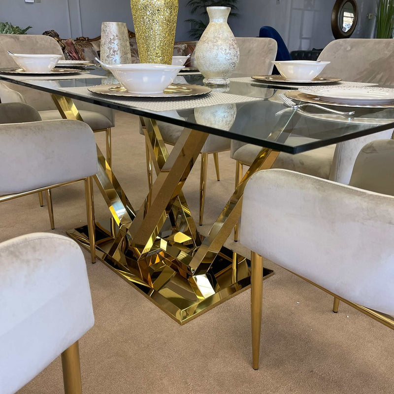 Barnard - Clear Glass Top & Mirrored Gold Finish- Dining Table - Ornate Home