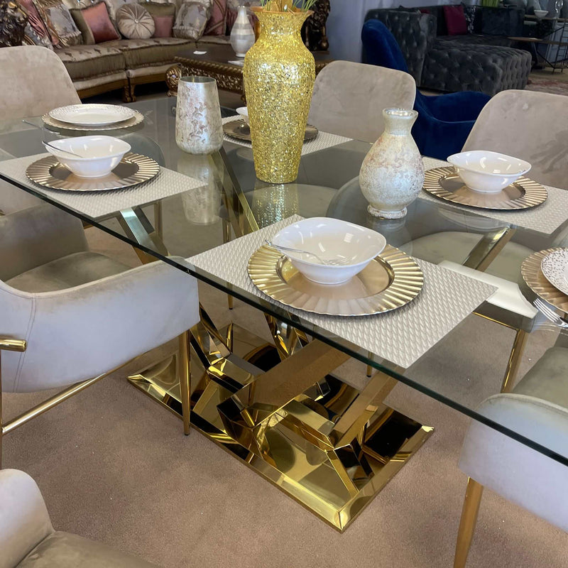 Barnard - Clear Glass Top & Mirrored Gold Finish- Dining Table - Ornate Home