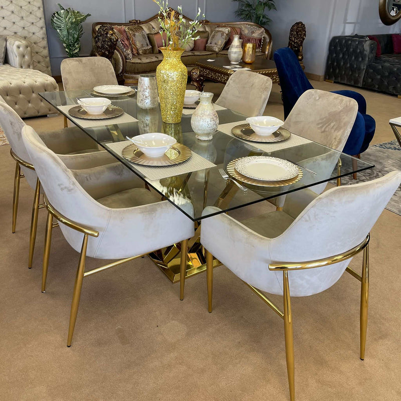 Barnard - Clear Glass Top & Mirrored Gold - 7pc Dining Set - Ornate Home