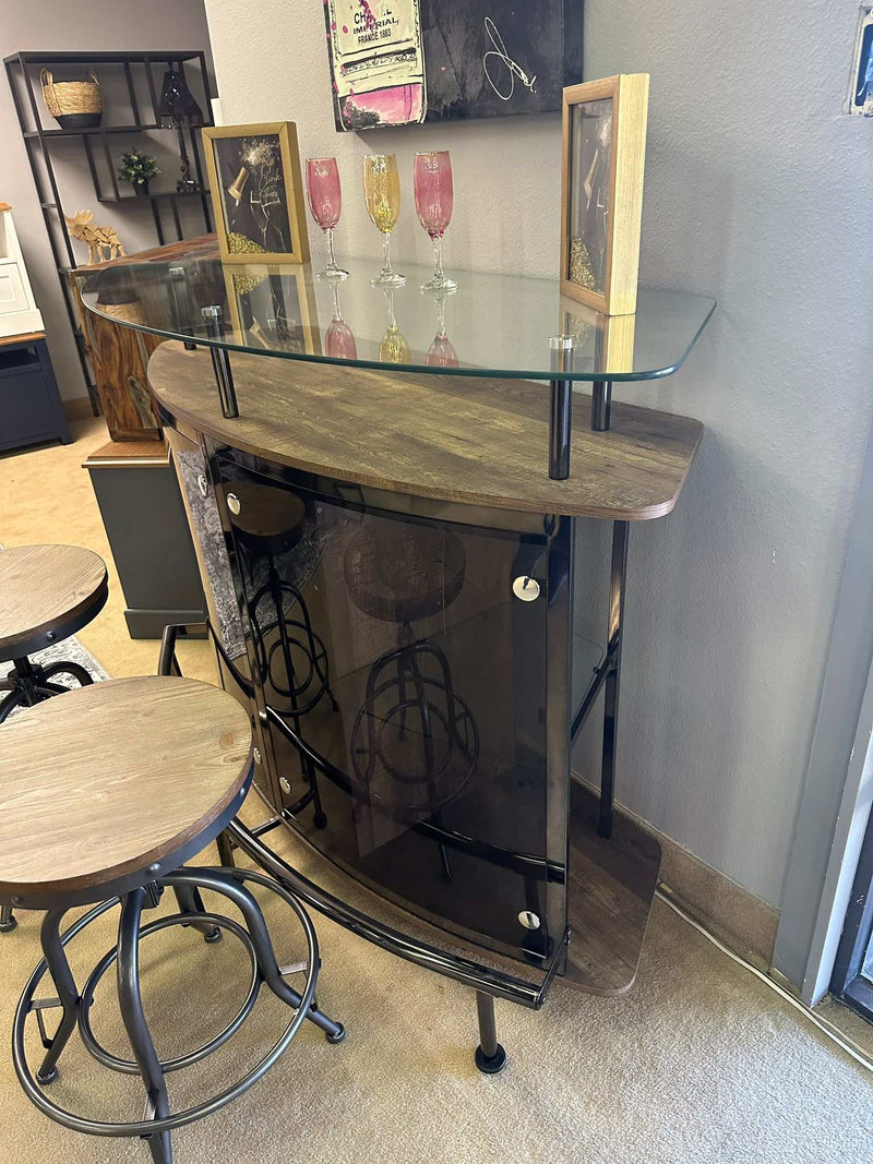 Varo - Brown & Black - Glass Top Bar Unit - Ornate Home