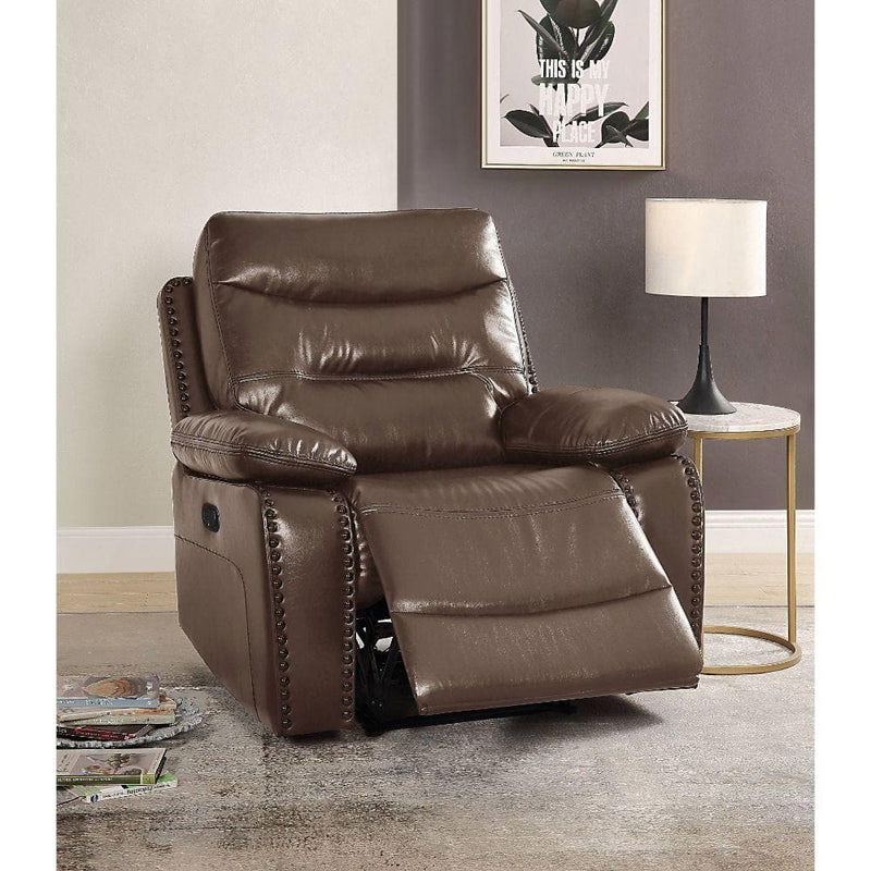 Aashi - Brown - Faux Leather Manual Recliner - Ornate Home