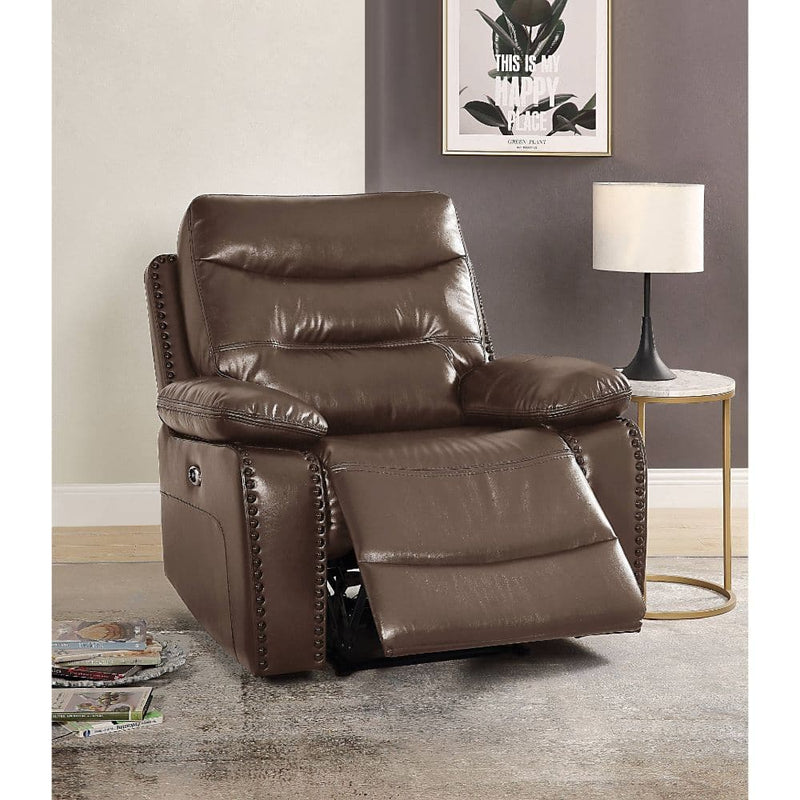 Aashi - Brown - Faux Leather Power Recliner - Ornate Home