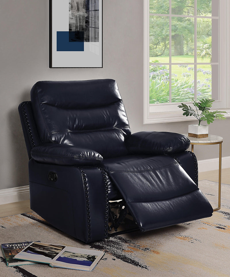 Aashi Navy Leather-Gel Match Recliner (Motion) - Ornate Home