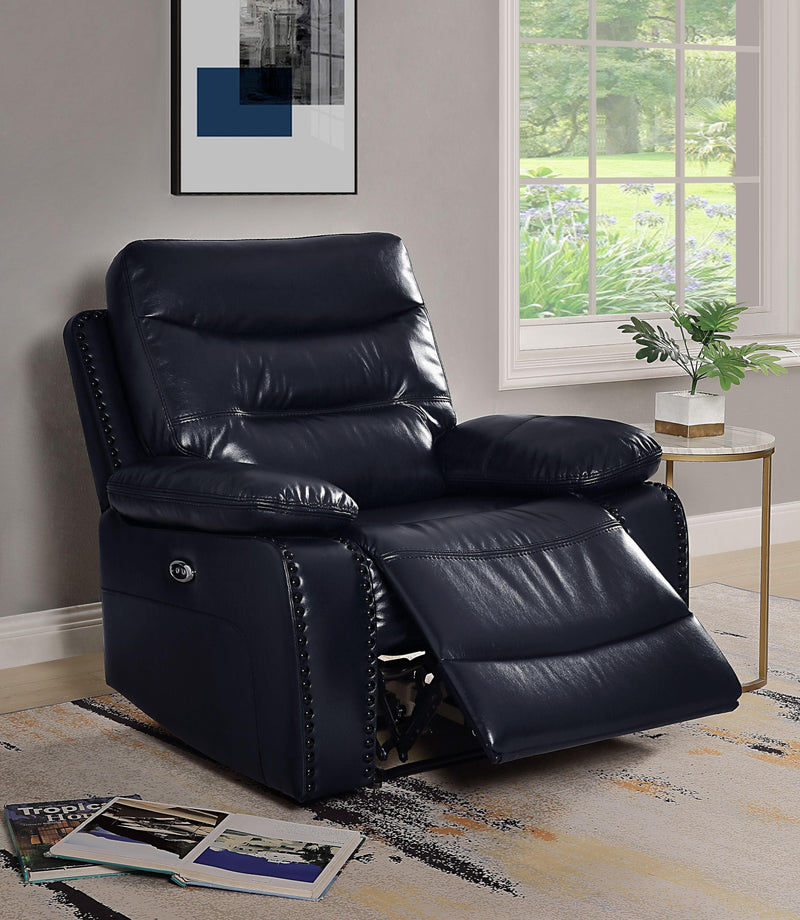 Aashi Navy Leather-Gel Match Recliner (Power Motion) - Ornate Home