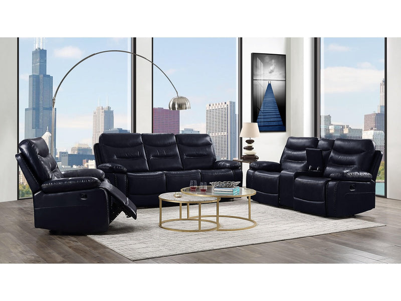 Aashi - Navy Leather-Gel Match - Manual Reclining Sofa - Ornate Home