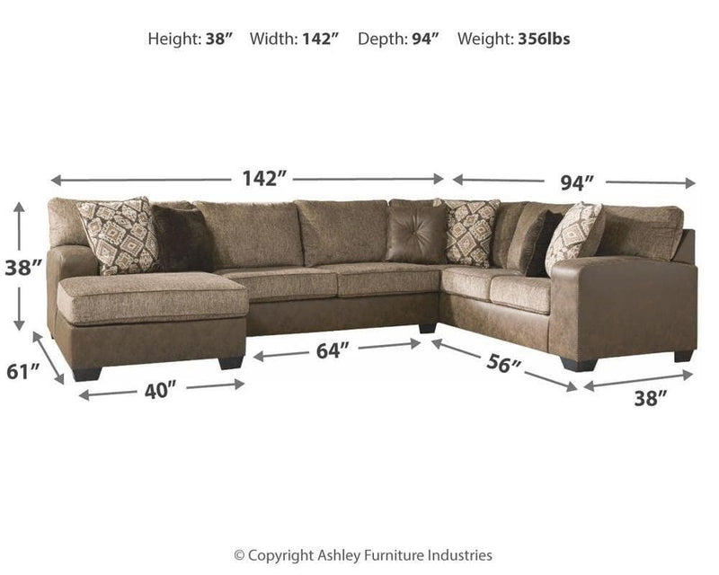 Abalone - Chocolate - 3pc Sectional Sofa w/ Chaise - Ornate Home