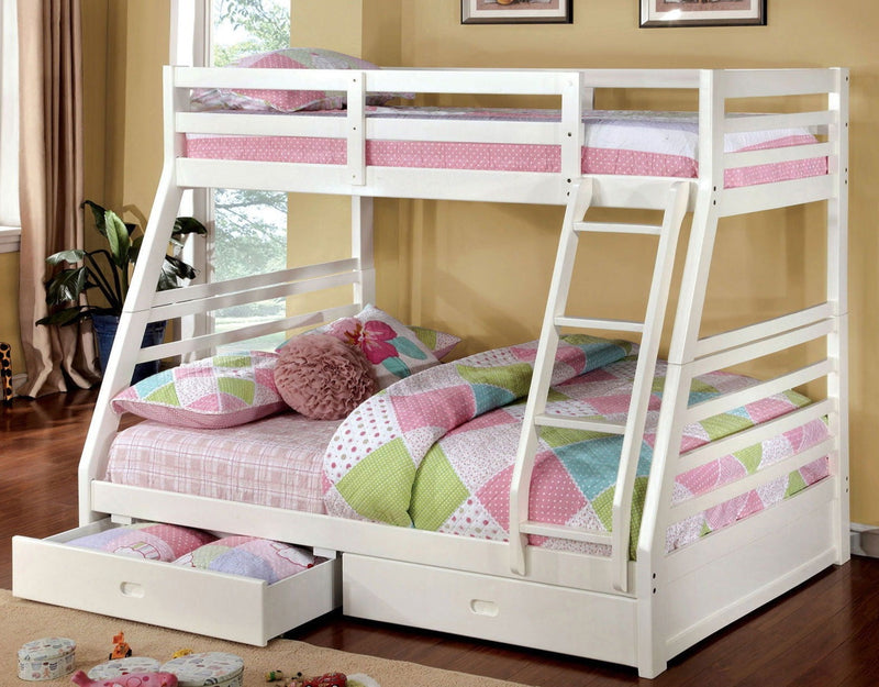 California White Twin/Full Bunk Bed w/ 2 Drawers