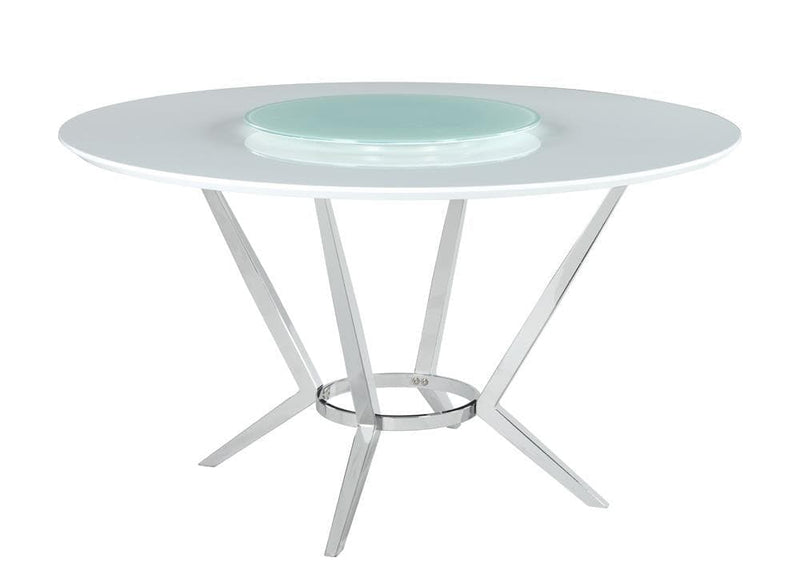 Abby Round Dining Table in White & Chrome w/ Turntable - Ornate Home