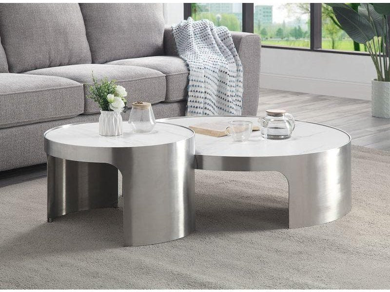 Abilene - Marble & Stainless Steel - Nesting Cocktail/Coffee Table (Set of 2) - Ornate Home