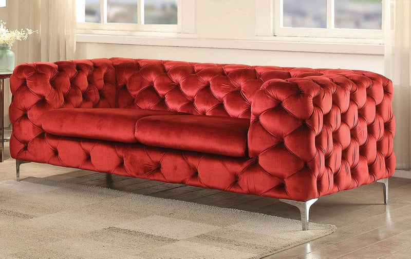 Acme Adam Loveseat in Red Velvet 52796 - Ornate Home