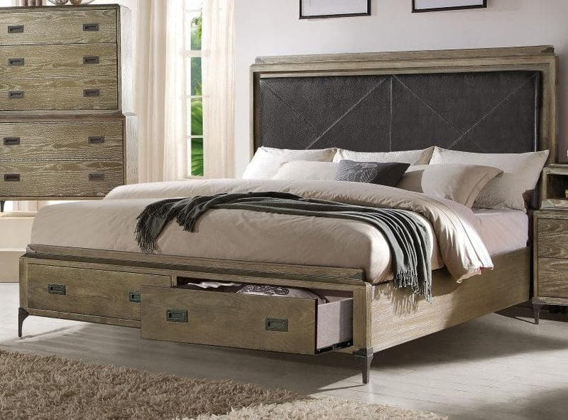 Acme Athouman Queen Panel Storage Bed in Weathered Oak 23920Q - Ornate Home