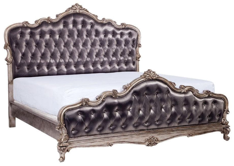 Acme Chantelle California King Bed with Button Tufted Panels in Antique Platinum 20534CK - Ornate Home