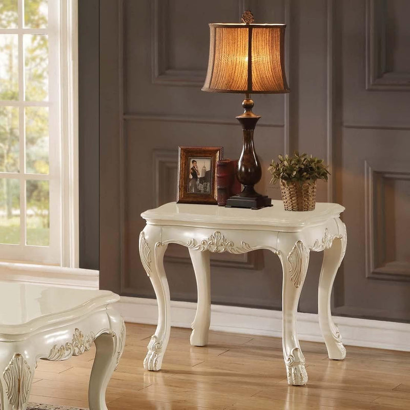 Acme Chantelle End Table with Marble Top in Pearl White 83542 - Ornate Home