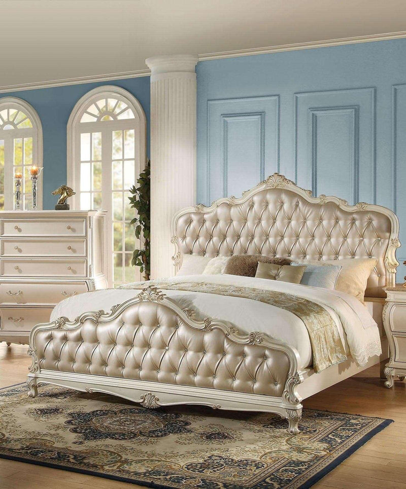 Acme Chantelle Queen Bed with Button Tufted Panels in Pearl White 23540Q - Ornate Home