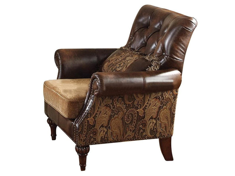 Acme Dreena Traditional Bonded Leather and Chenille Chair 05497 - Ornate Home