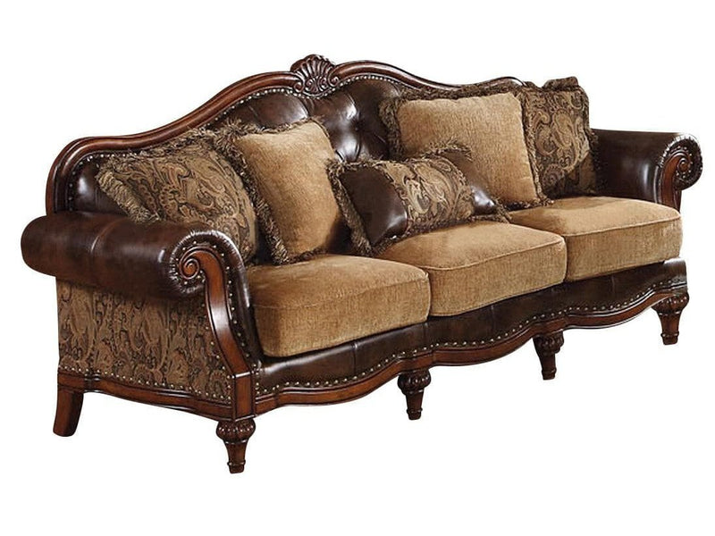 Acme Dreena Traditional Bonded Leather and Chenille Sofa 05495 - Ornate Home