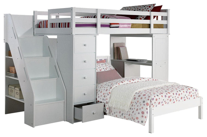 Acme Freya Loft Bed with Bookcase Ladder in White 37145 - Ornate Home