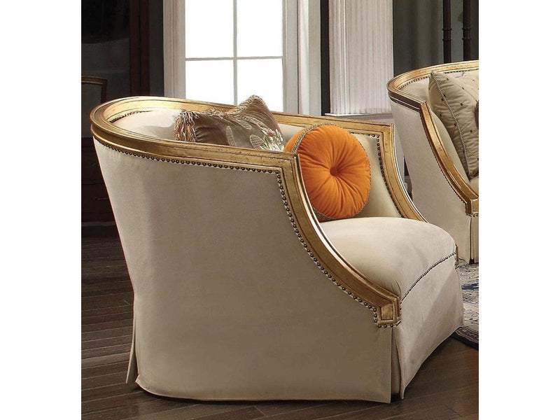 Acme Furniture Daesha Chair in Tan Flannel & Antique Gold 50837 - Ornate Home