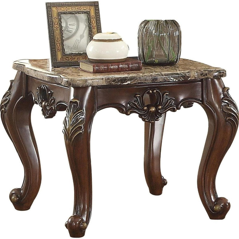 Acme Furniture Devayne End Table in Marble/Dark Walnut 81687 - Ornate Home