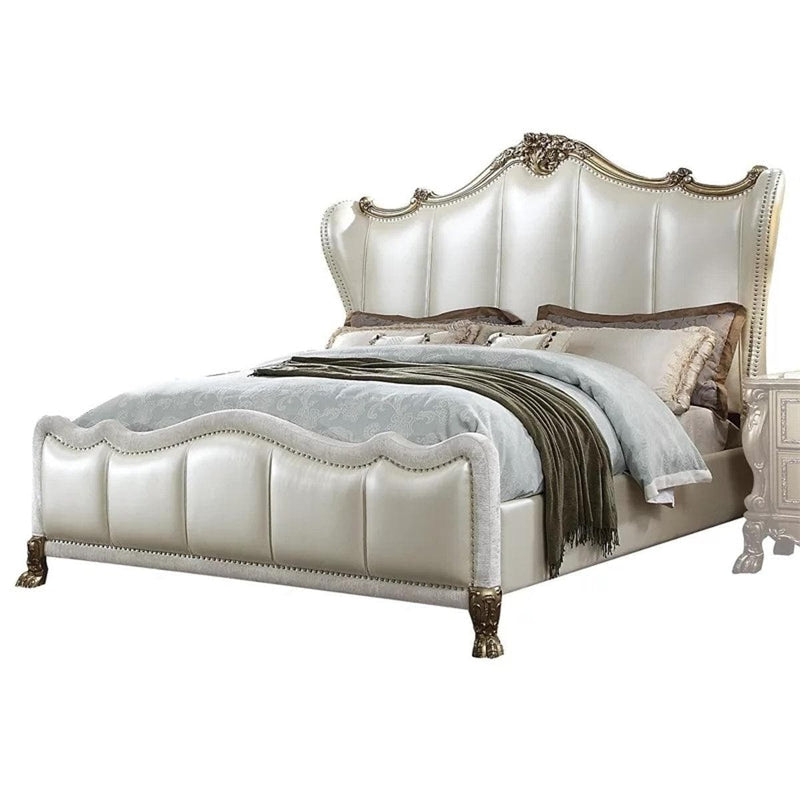 Acme Furniture Dresden II California King Bed in Pearl White PU & Gold Patina 27814CK - Ornate Home