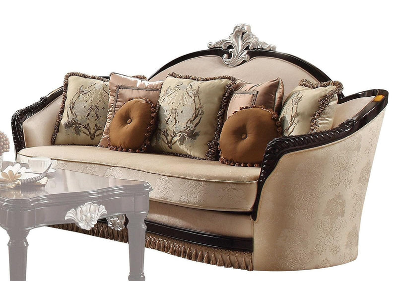 Acme Furniture Ernestine Sofa with 7 Pillows in Tan and Black 52110 - Ornate Home