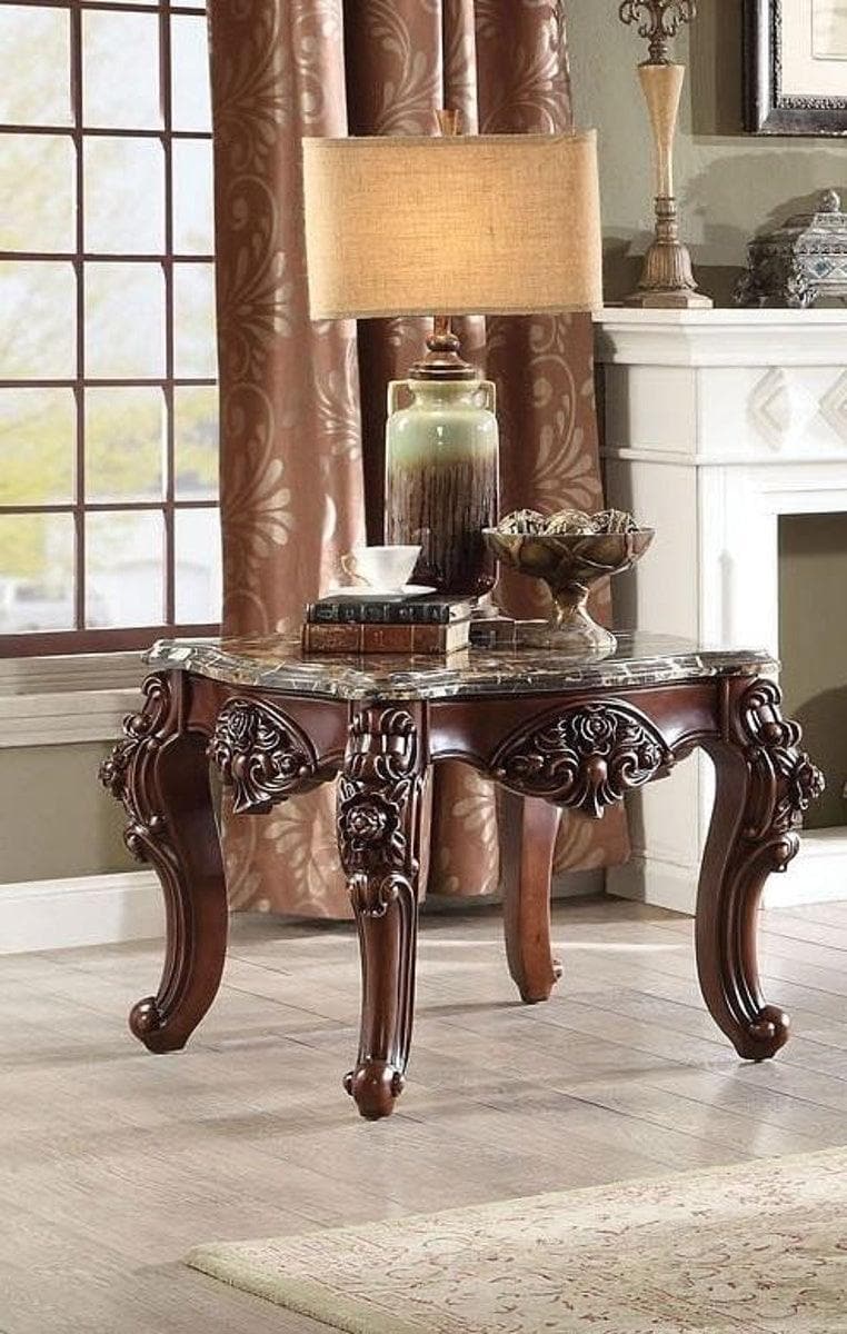 Acme Furniture Forsythia End Table in Marble/Walnut 83072 - Ornate Home