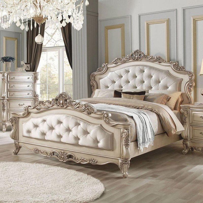 Acme Furniture Gorsedd King Panel Bed in Antique White - Ornate Home