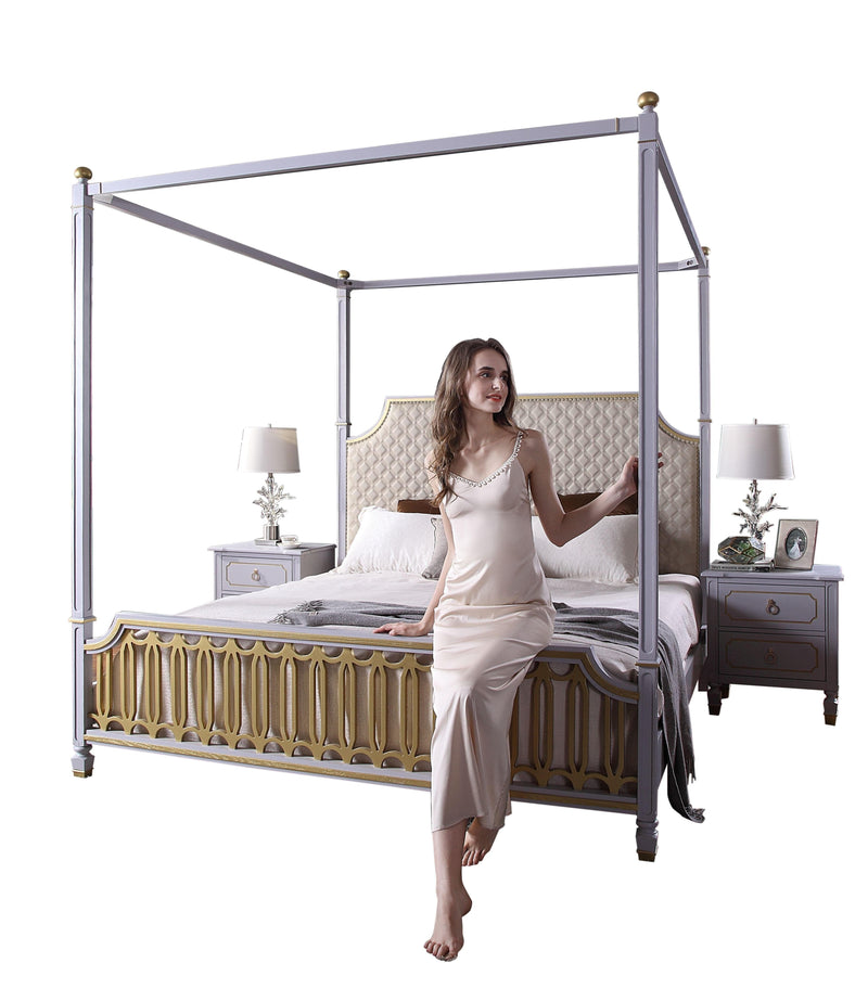 Acme Furniture House Marchese California King Canopy Bed in Pearl Gray 28854CK - Ornate Home