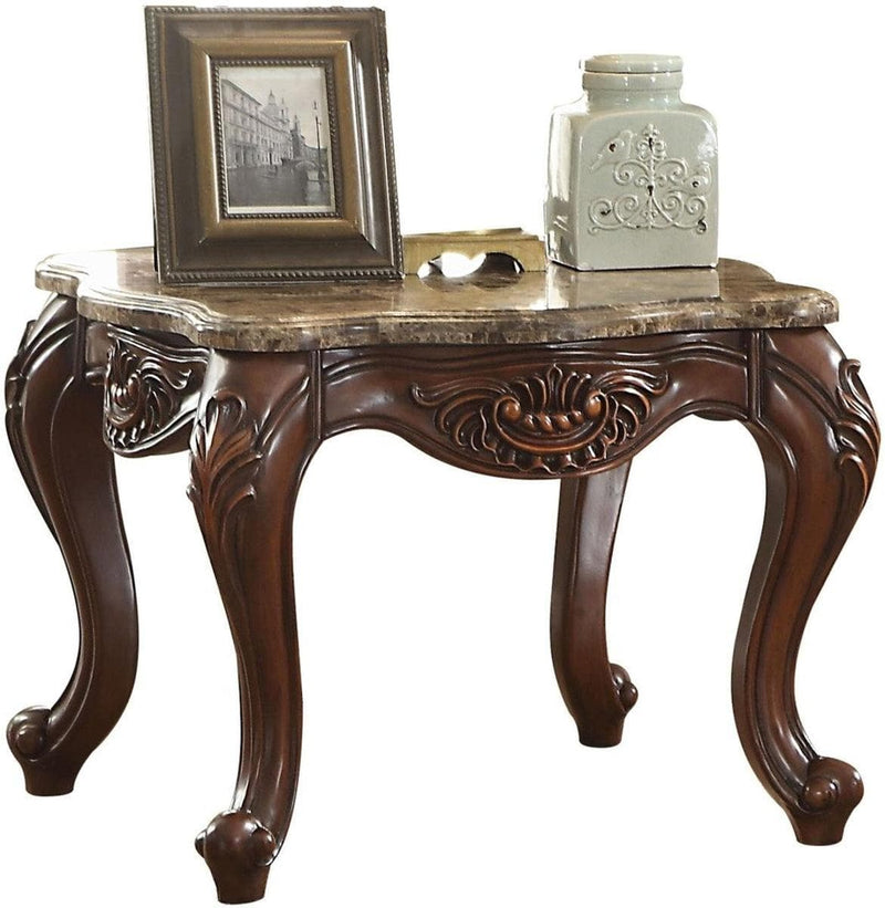 Acme Furniture Jardena End Table in Marble/Cherry Oak 81657 - Ornate Home