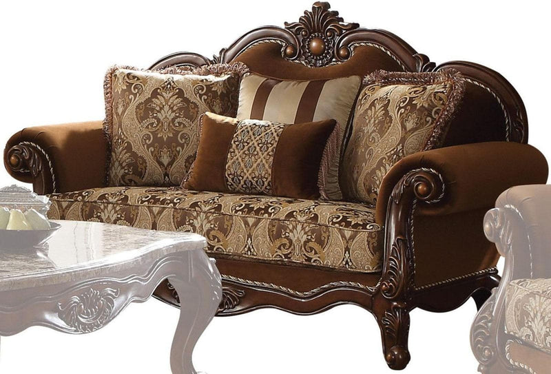 Acme Furniture Jardena Loveseat with 4 Pillows in Cherry Oak 50656 - Ornate Home