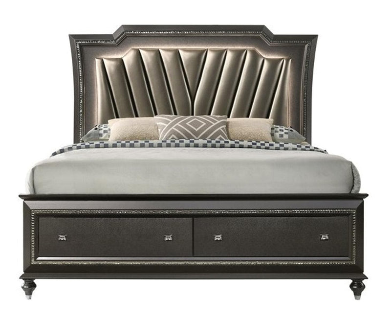 Acme Furniture Kaitlyn LED Headboard Queen Storage Bed in Metallic Gray 27280Q - Ornate Home