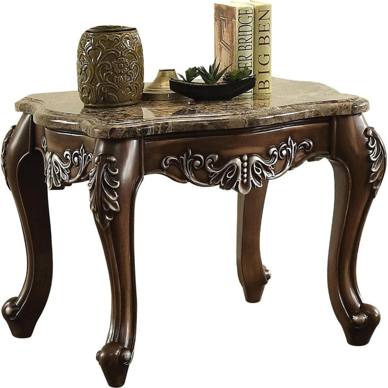 Acme Furniture Latisha End Table in Marble/Antique Oak 82147 - Ornate Home