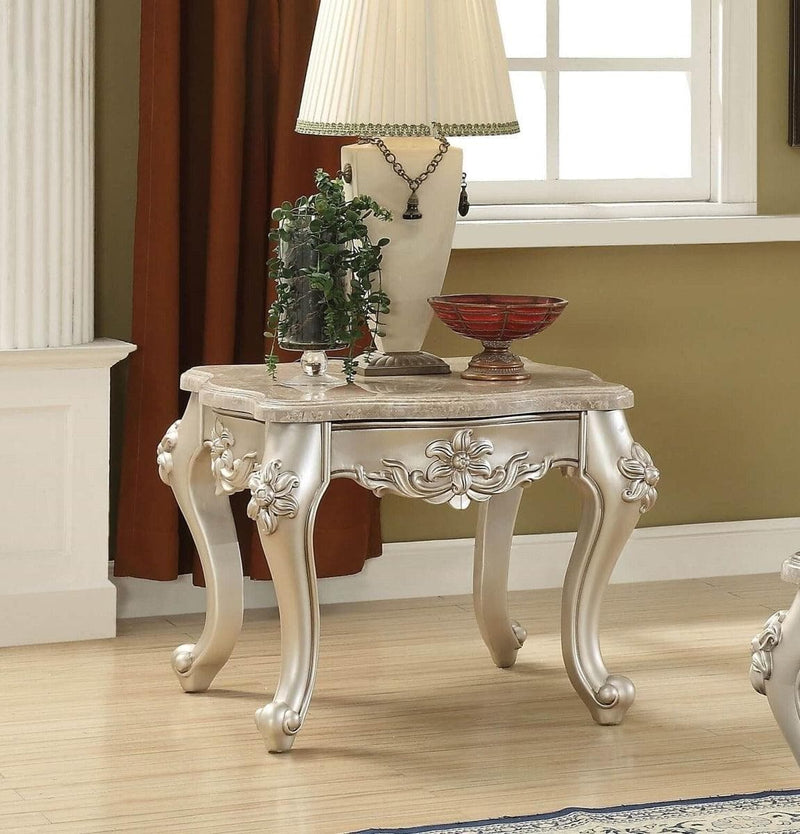 Acme Furniture Ranita End Table with Marble Top in Champagne 81042 - Ornate Home