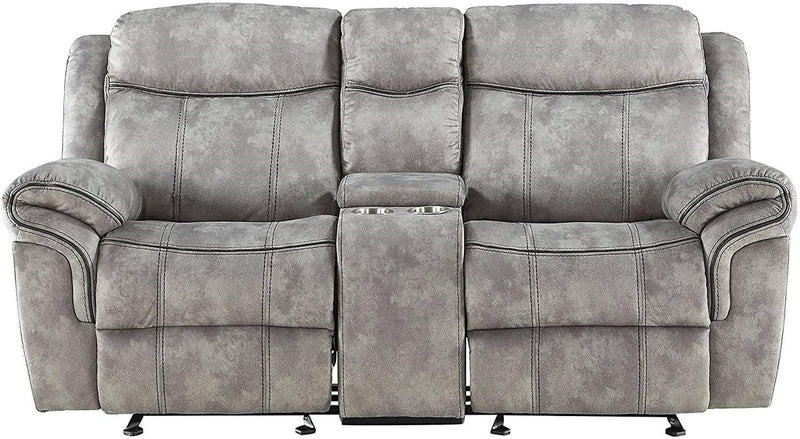 Zubaida Motion Loveseat with Console in 2-Tone Gray Velvet 55026 - Ornate Home