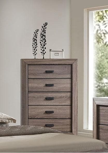 Acme Lyndon 5-Drawer Chest in Weathered Gray Grain 26026 - Ornate Home