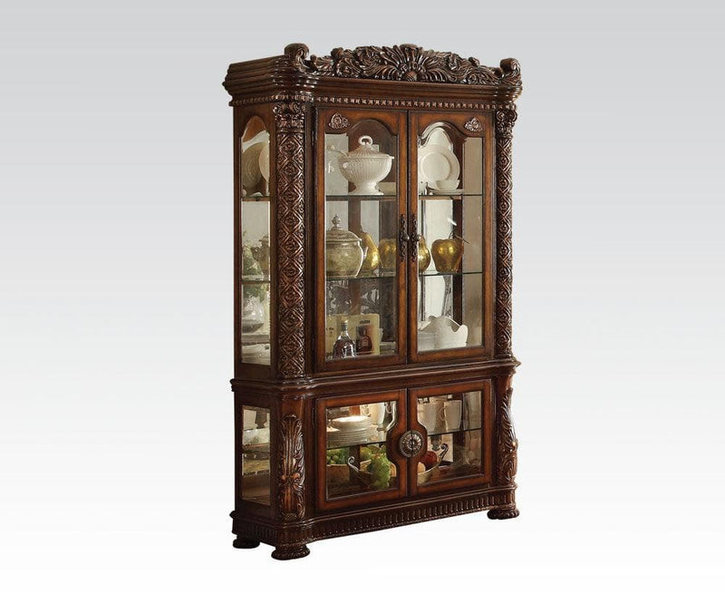 Acme Vendome Curio Cabinet with Mirror Back in Cherry 62023 - Ornate Home