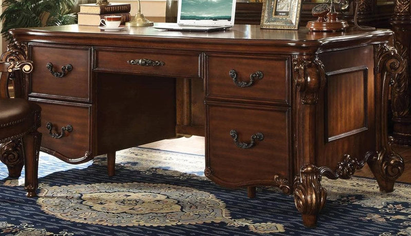 Acme Vendome Five Drawer Double Pedestal Desk in Cherry 92125 - Ornate Home