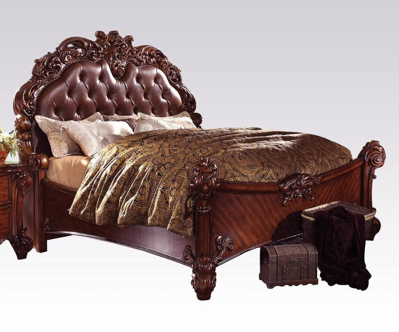 Acme Vendome King Panel Bed with Button Tufted Headboard in Cherry 21997EK - Ornate Home