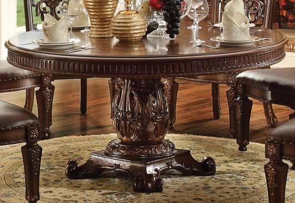 Acme Vendome Single Pedestal Round Dining Table with 60"D Table Top in Cherry 62015 - Ornate Home