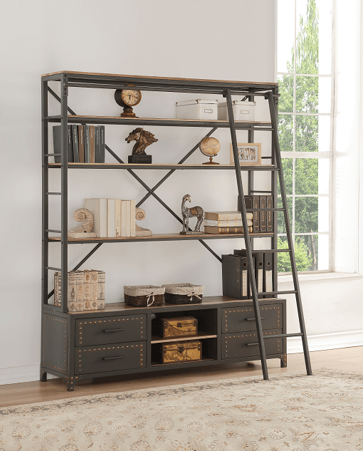 Actaki Sandy Gray Bookshelf & Ladder - Ornate Home