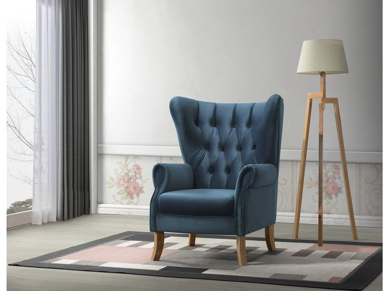 Adonis Azure Blue Velvet Accent Chair - Ornate Home